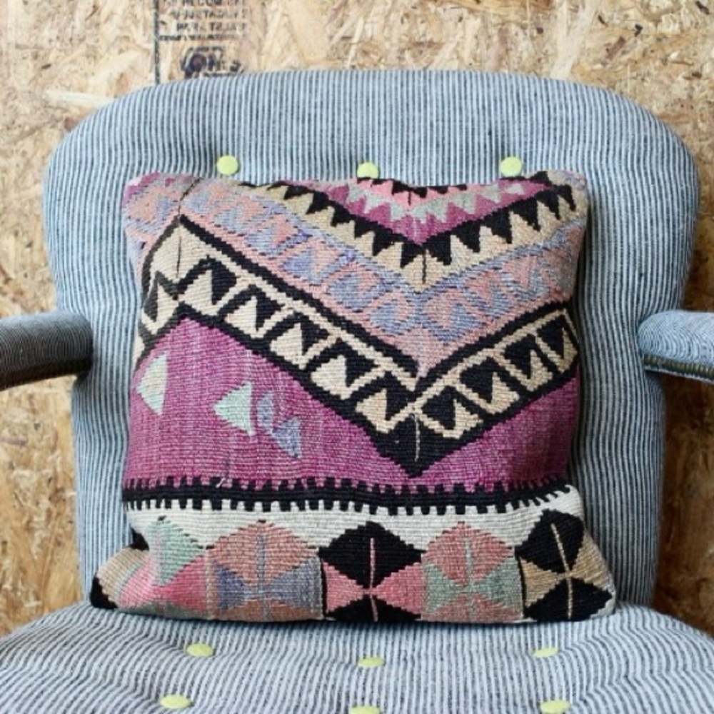 16x16 square vintage Kilim pillow cover - warm
